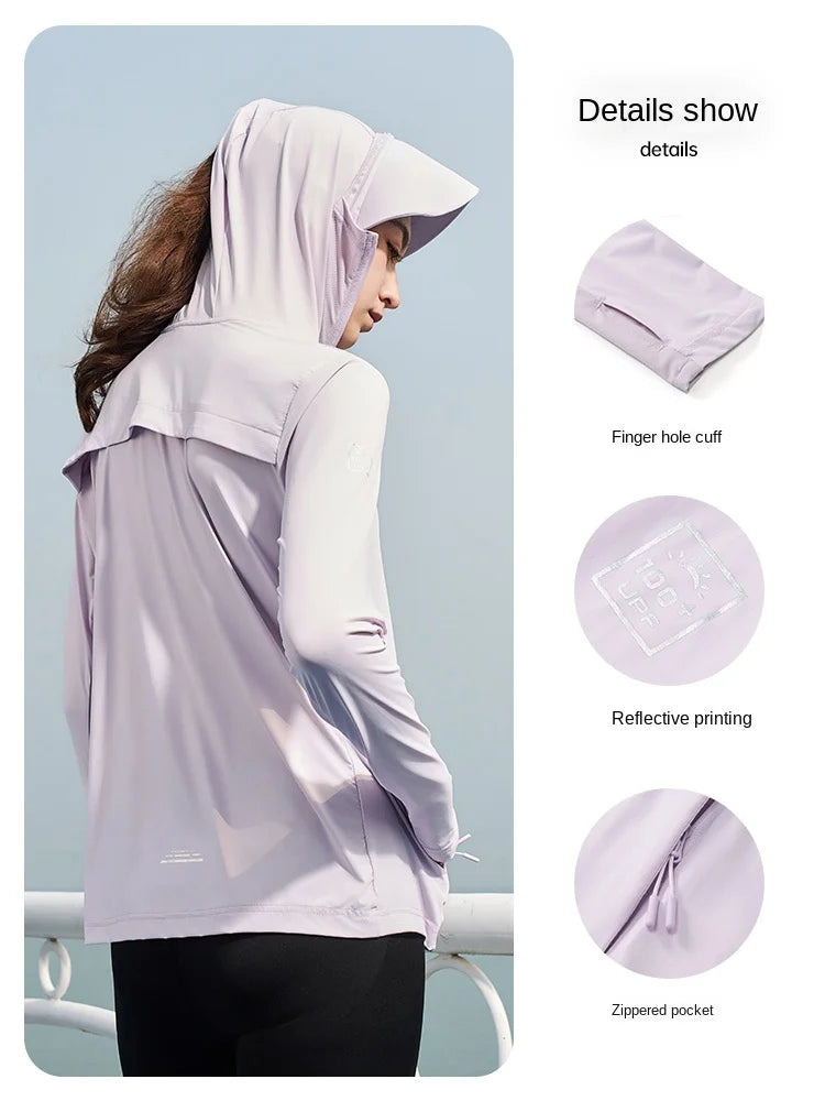 RIGORER Sunscreen Clothing Women's Summer Ice Silk Skin Clothing Breathable Uv Protection Hooded Sunscreen Clothing Jacket