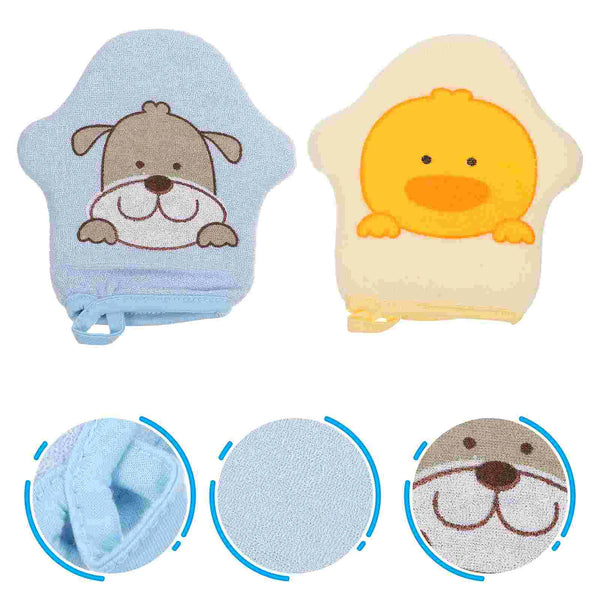 2 Pcs Bath Cotton Bathing Towel Shower Body Brush Infant Mitt Scrubbing Baby Kids Shampoo Glove Practical Face