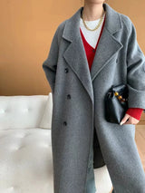 French Luxury and Minimalist Style Double Breasted Albaca Alpaca Wool Double-Sided Coat Jacket