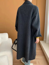 French Luxury and Minimalist Style Double Breasted Albaca Alpaca Wool Double-Sided Coat Jacket