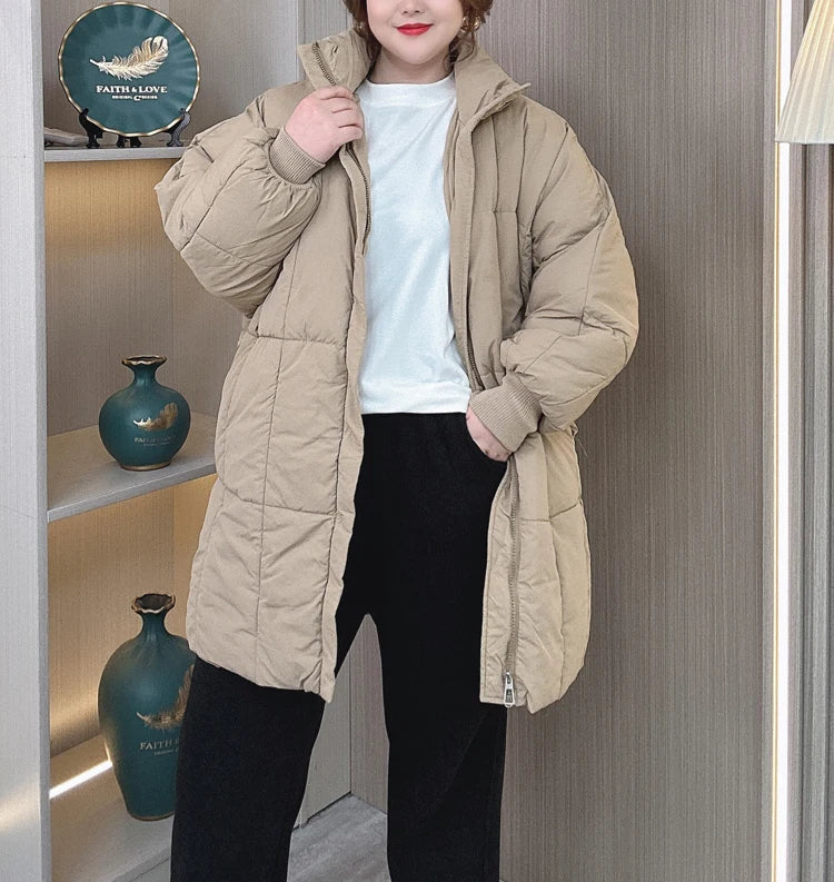 Plus Size Women Parka Winter New Loose Stand Collar Thickened Medium Long Down Cotton Jacket 8547