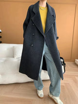 French Luxury and Minimalist Style Double Breasted Albaca Alpaca Wool Double-Sided Coat Jacket