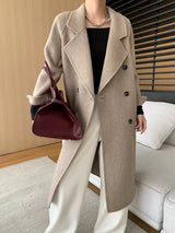 French Luxury and Minimalist Style Double Breasted Albaca Alpaca Wool Double-Sided Coat Jacket