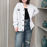 Vintage V-neck Hoodie Cardigan Women Coat Spring/Autumn Plus Size Loose Long Sleeve Baseball Jacket 931