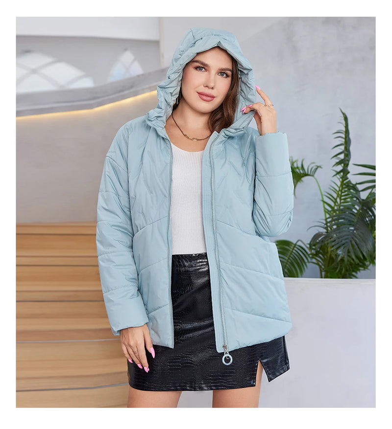 HaiLuoZi 2023 New Plus Size Women Clothing Short Hooded Quilting Female Outwear Classic Design Lightweight Women's Jacket 5529