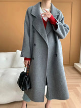 French Luxury and Minimalist Style Double Breasted Albaca Alpaca Wool Double-Sided Coat Jacket