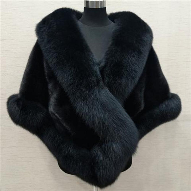 Faux Fur Shawl, Rabbit Collar Winter Shawl, Elegant Bridal Fur Wrap Shawl, Plush Warm Cape Coat Fluffy Poncho Women Jacket.