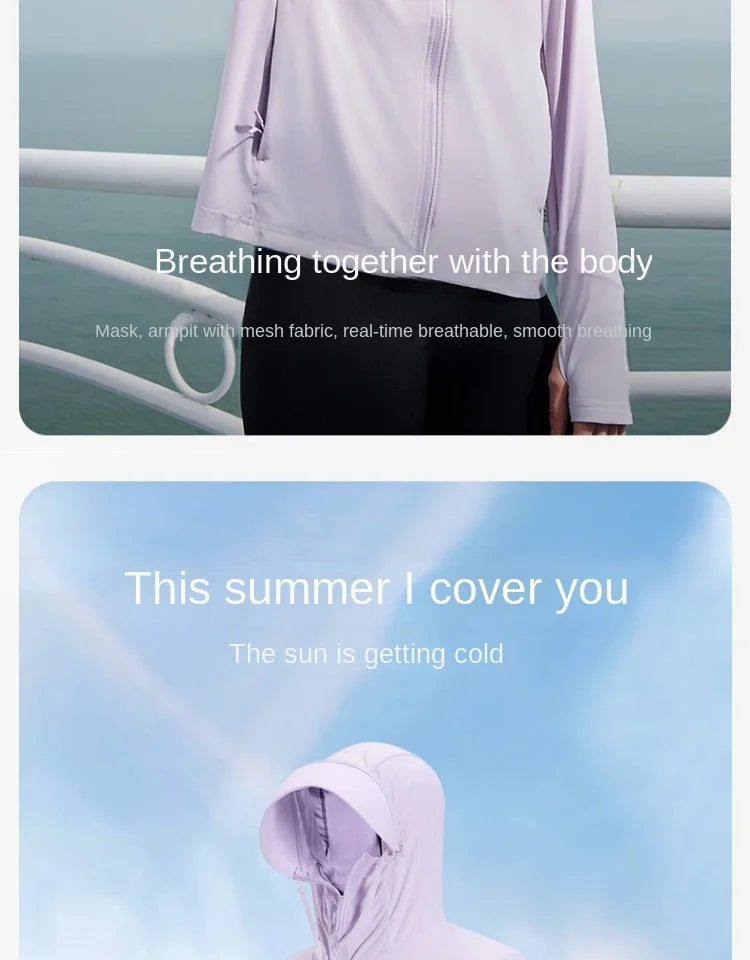 RIGORER Sunscreen Clothing Women's Summer Ice Silk Skin Clothing Breathable Uv Protection Hooded Sunscreen Clothing Jacket