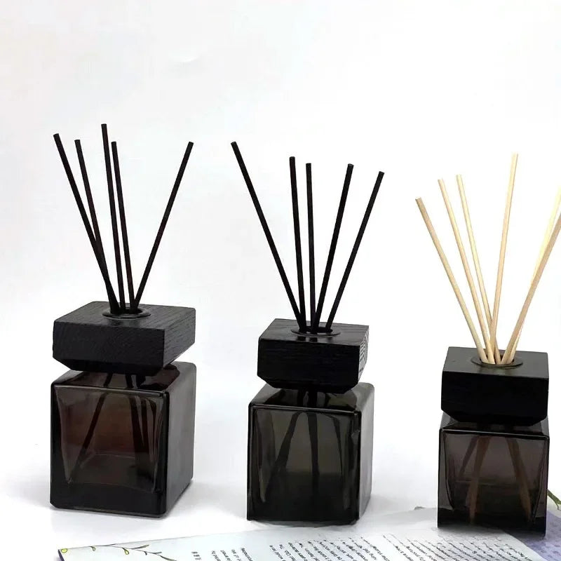 4pcs 100ml Black Transparent Square Glass Fragrance Bottle Rattan Perfume Separate Dry Flower Volatile Plant Essential Oil