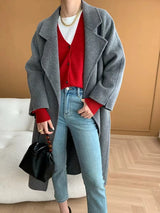 French Luxury and Minimalist Style Double Breasted Albaca Alpaca Wool Double-Sided Coat Jacket