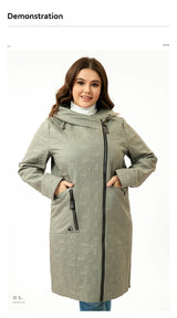 HaiLuoZi 2023 Autumn Women Jackets Plus Size Long Hooded Quilted Light weight Big pockets Bio-cotton Stylish Women's coat 5537
