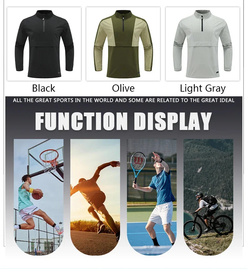 Sports Windbreaker Jacket Men Loose Quick Drying Clothes Outdoor Training Running Leisure Splicing Stand-Up Collar Waterproof