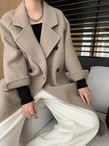 French Luxury and Minimalist Style Double Breasted Albaca Alpaca Wool Double-Sided Coat Jacket