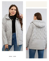 HaiLuoZi 2023 New Plus Size Women Clothing Short Hooded Quilting Female Outwear Classic Design Lightweight Women's Jacket 5529