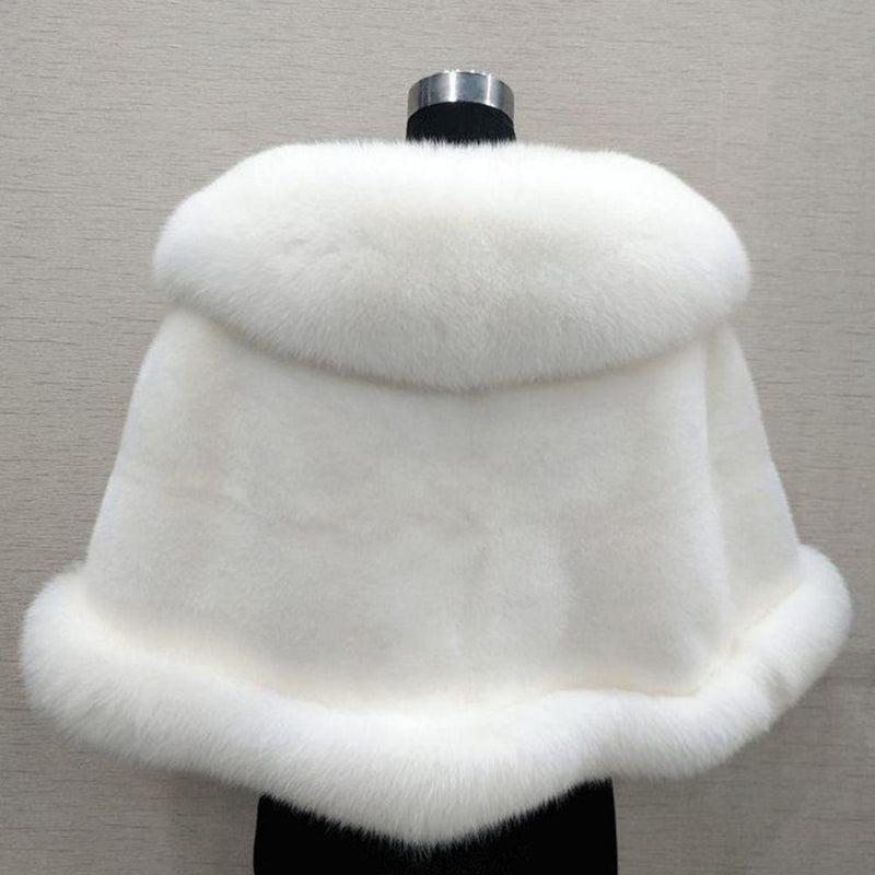 Faux Fur Shawl, Rabbit Collar Winter Shawl, Elegant Bridal Fur Wrap Shawl, Plush Warm Cape Coat Fluffy Poncho Women Jacket.