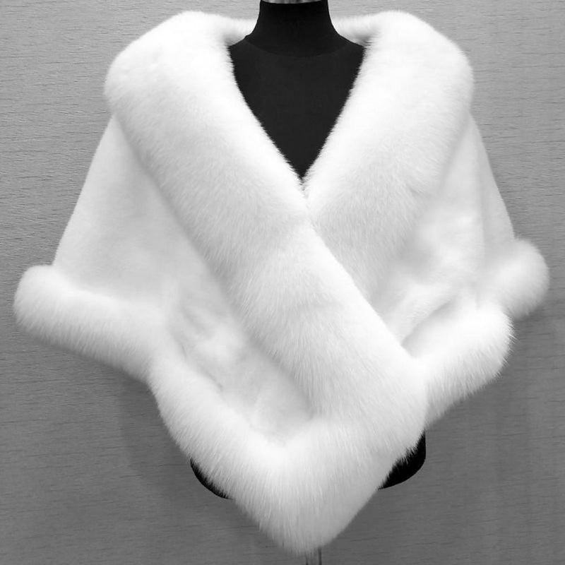 Faux Fur Shawl, Rabbit Collar Winter Shawl, Elegant Bridal Fur Wrap Shawl, Plush Warm Cape Coat Fluffy Poncho Women Jacket.