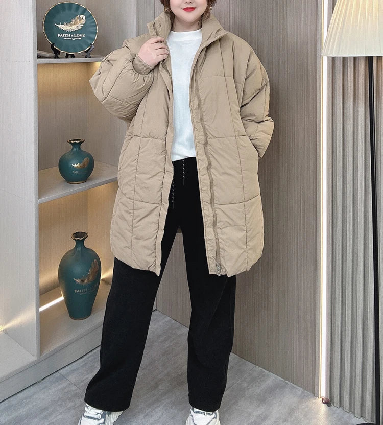 Plus Size Women Parka Winter New Loose Stand Collar Thickened Medium Long Down Cotton Jacket 8547