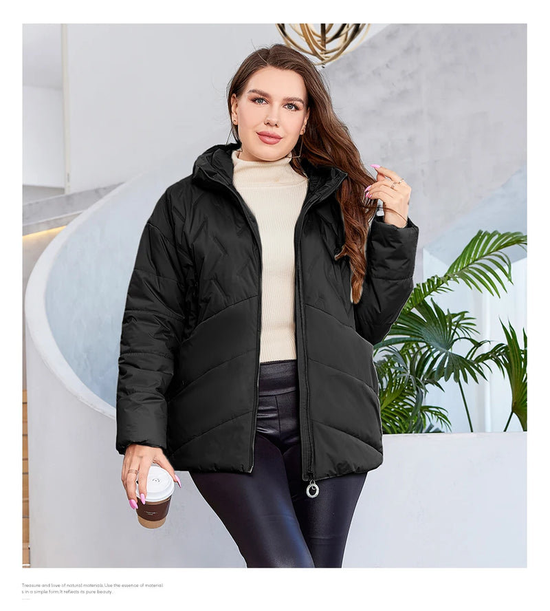 HaiLuoZi 2023 New Plus Size Women Clothing Short Hooded Quilting Female Outwear Classic Design Lightweight Women's Jacket 5529