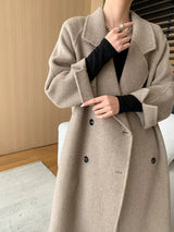 French Luxury and Minimalist Style Double Breasted Albaca Alpaca Wool Double-Sided Coat Jacket