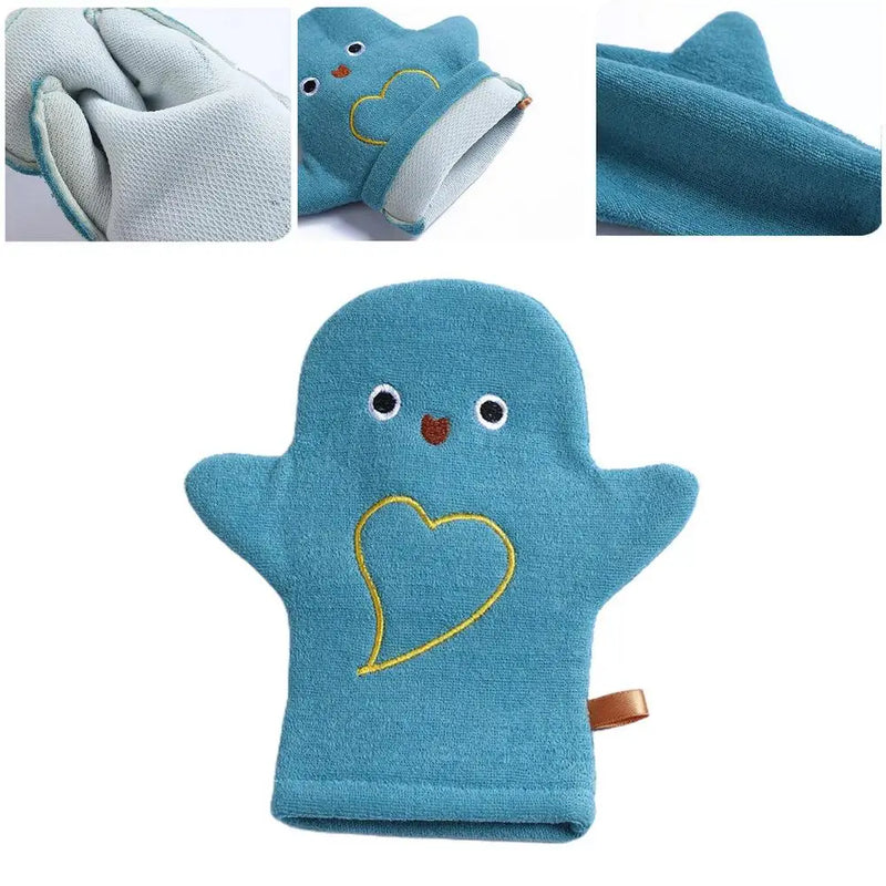 Bath Mitt For Kids Bath Body Scrubber Soft Scrub Wash Mitts Double-Sided Design In Cute Animal Style Easy To Carry Wash Mitts