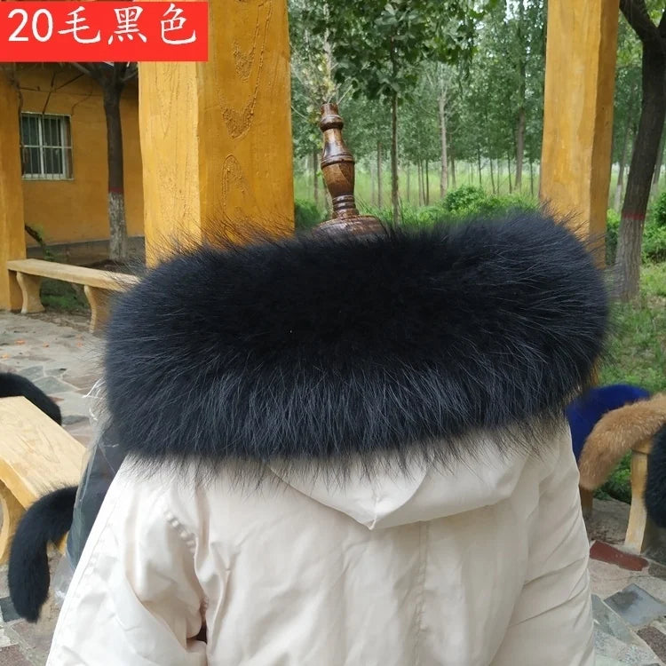 100% Real Raccoon Fur Collar Scarf - Natural Trim for Coats & Parkas