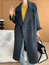 French Luxury and Minimalist Style Double Breasted Albaca Alpaca Wool Double-Sided Coat Jacket