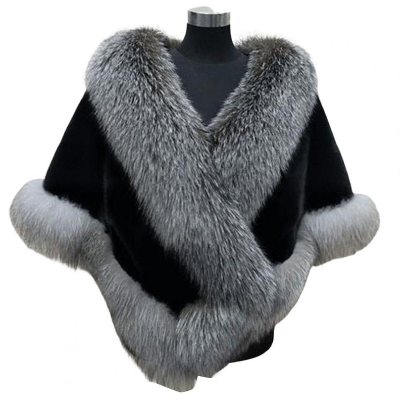 Faux Fur Shawl, Rabbit Collar Winter Shawl, Elegant Bridal Fur Wrap Shawl, Plush Warm Cape Coat Fluffy Poncho Women Jacket.