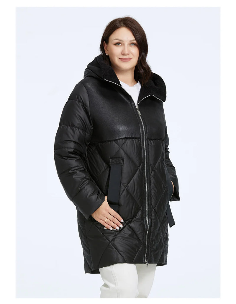 Astrid Women's Winter Jacket 2023 Plus Size Women Parka Long Bio Down Jackets Stitching Design Thick Fleece Hooded Quilted Coat