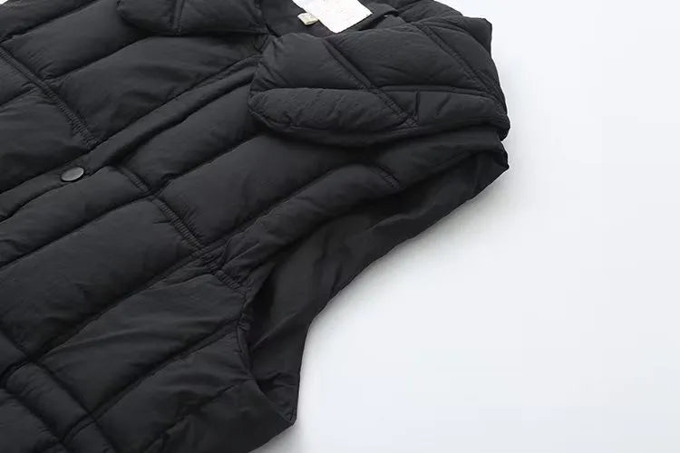 Plus Size Women's Clothing Autumn And Winter New In Thickened Laminated Vest Turndown Collar Mid-Length Quilted Jacket Oversize