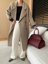 French Luxury and Minimalist Style Double Breasted Albaca Alpaca Wool Double-Sided Coat Jacket