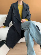 French Luxury and Minimalist Style Double Breasted Albaca Alpaca Wool Double-Sided Coat Jacket