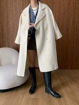 French Luxury and Minimalist Style Double Breasted Albaca Alpaca Wool Double-Sided Coat Jacket