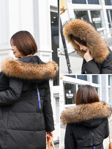 Real Fur Collar for Coat Parkas Women Winter Natural Raccoon Fur Scarf for Jacket Warm Luxury Furry Hood Trim with Buttons