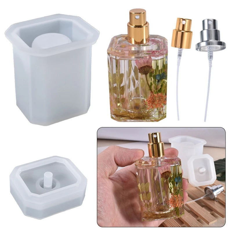 DIY Perfume Bottle Silicone Mold with Spray Heads Handmade Epoxy Resin Bottle Mould with Pump Dispenser for Soap Shampoo Lotions