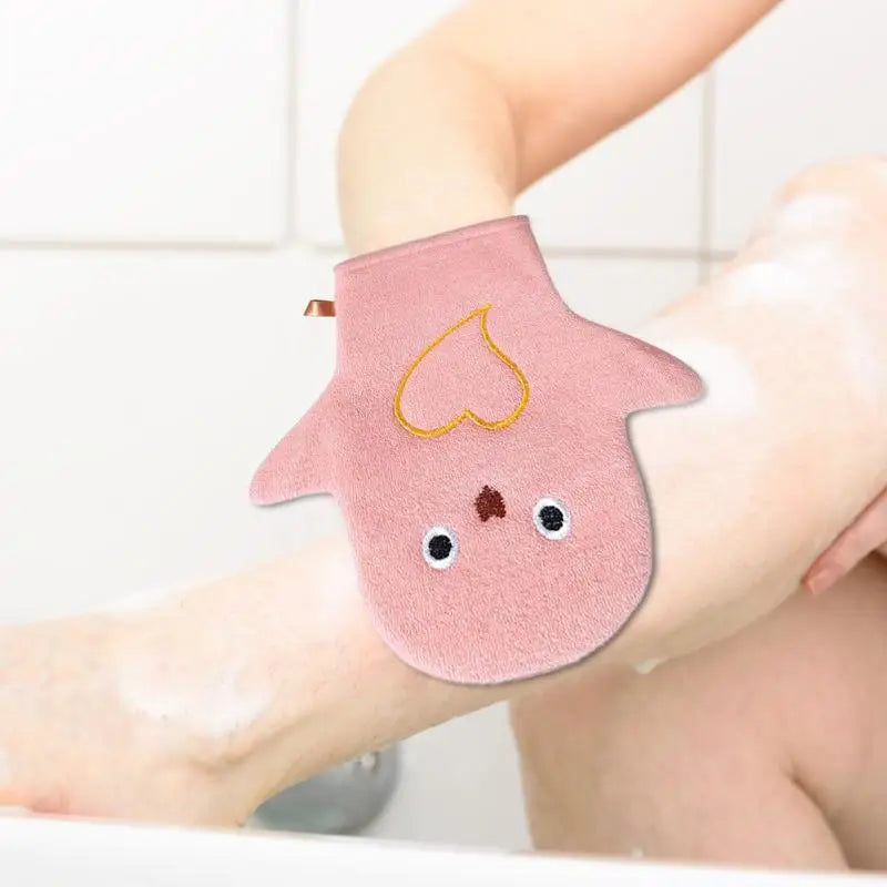 Bath Mitt For Kids Bath Body Scrubber Soft Scrub Wash Mitts Double-Sided Design In Cute Animal Style Easy To Carry Wash Mitts