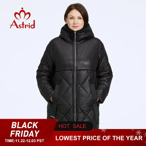 Astrid Women's Winter Jacket 2023 Plus Size Women Parka Long Bio Down Jackets Stitching Design Thick Fleece Hooded Quilted Coat