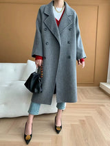 French Luxury and Minimalist Style Double Breasted Albaca Alpaca Wool Double-Sided Coat Jacket