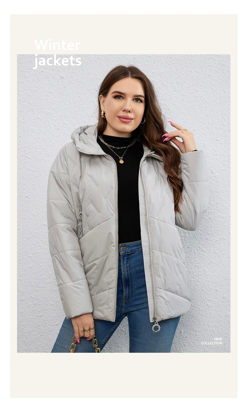 HaiLuoZi 2023 New Plus Size Women Clothing Short Hooded Quilting Female Outwear Classic Design Lightweight Women's Jacket 5529