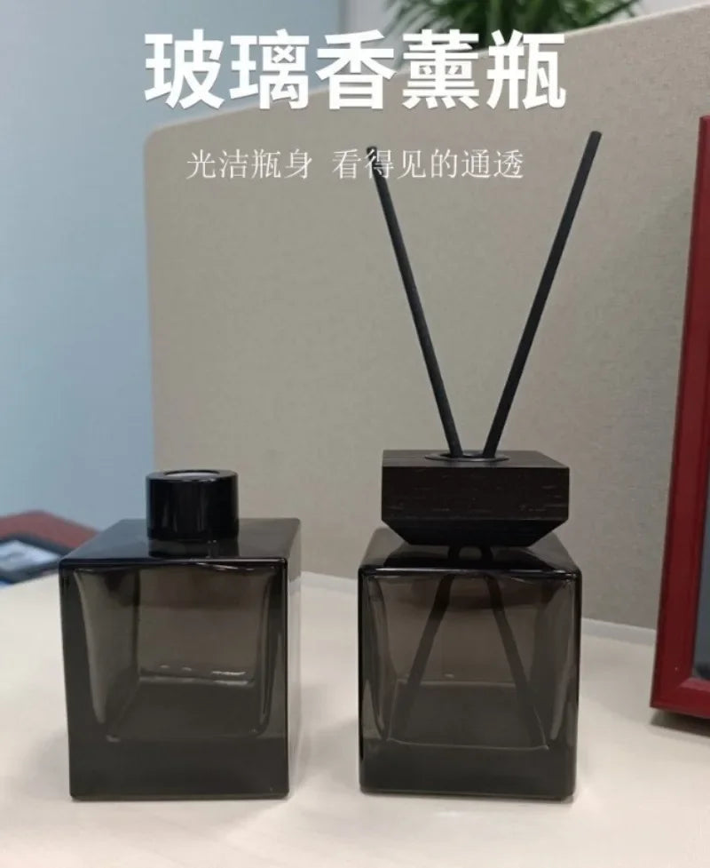 4pcs 100ml Black Transparent Square Glass Fragrance Bottle Rattan Perfume Separate Dry Flower Volatile Plant Essential Oil