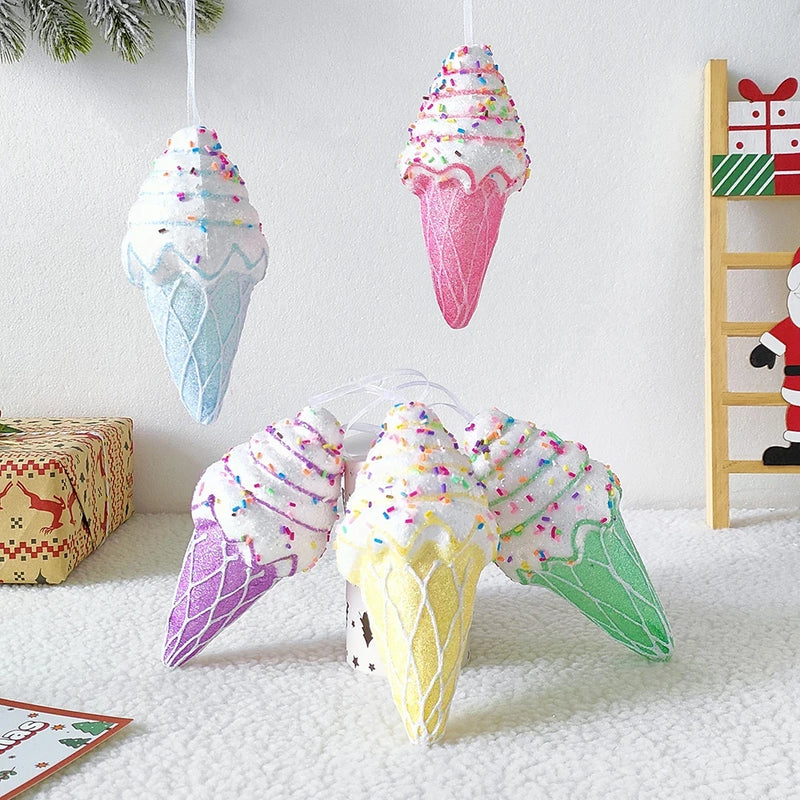 5/6pcs Macaron Ice Cream Cake Donut Pendant Christmas Tree Hanging Decoration Kids New Year Gifts Home Party Noel Navidad 2024