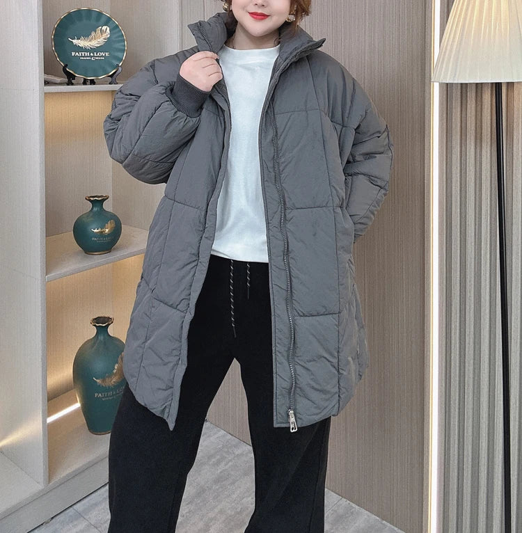 Plus Size Women Parka Winter New Loose Stand Collar Thickened Medium Long Down Cotton Jacket 8547