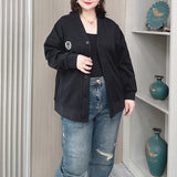 Vintage V-neck Hoodie Cardigan Women Coat Spring/Autumn Plus Size Loose Long Sleeve Baseball Jacket 931