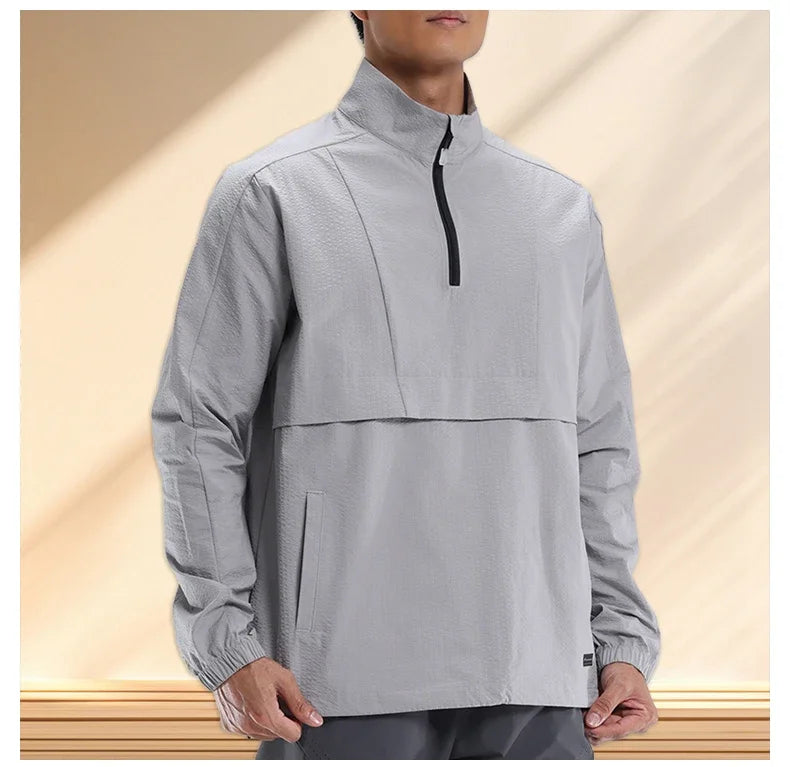 Sports Windbreaker Jacket Men Loose Quick Drying Clothes Outdoor Training Running Leisure Splicing Stand-Up Collar Waterproof