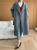 French Luxury and Minimalist Style Double Breasted Albaca Alpaca Wool Double-Sided Coat Jacket