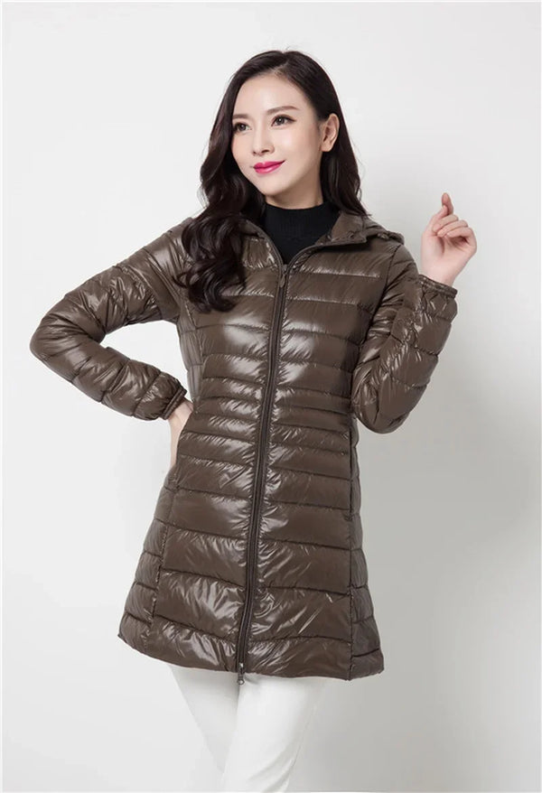 Plus Size Down Jacket 2024 New Arrivals Women Hooded Ultra Light Down Jacket Korean Slim Fit Female Puffer Down Coats