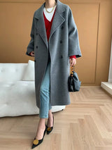 French Luxury and Minimalist Style Double Breasted Albaca Alpaca Wool Double-Sided Coat Jacket