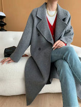 French Luxury and Minimalist Style Double Breasted Albaca Alpaca Wool Double-Sided Coat Jacket
