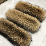 Real Fur Collar for Coat Parkas Women Winter Natural Raccoon Fur Scarf for Jacket Warm Luxury Furry Hood Trim with Buttons