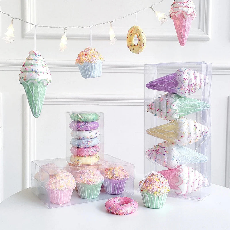 5/6pcs Macaron Ice Cream Cake Donut Pendant Christmas Tree Hanging Decoration Kids New Year Gifts Home Party Noel Navidad 2024