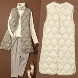 Plus Size Female Korean V-neck Casual Ultra Light Vest Coat Autumn Winter Women X-Long White Duck Down Warm Sleeveless Jackets